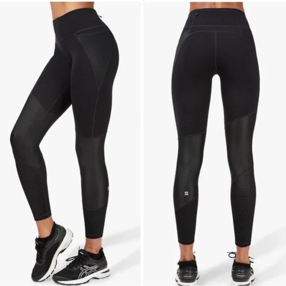 EUC SWEATY BETTY Black Mesh 7/8 Workout Athletic Leggings
